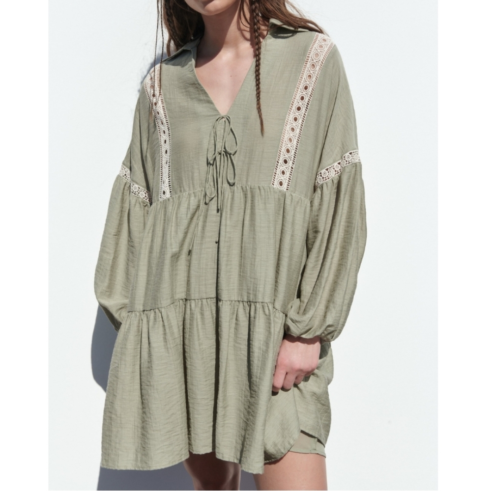 NWT ZARA TIERED DRESS WITH LACE INSERTS